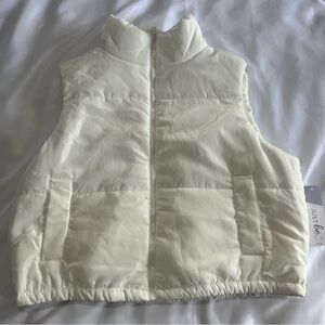 Ivory Puff Vest Full Zip Pockets Womens Plus 3XL